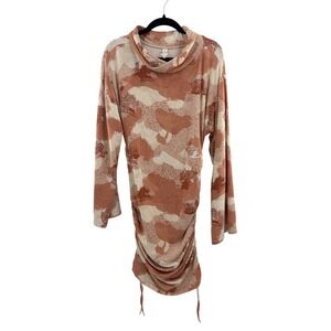 Daily Practice Ruched Turtleneck Long Sleeve Dress Abstract Print Size L